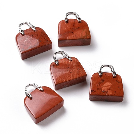 Natural Red Jasper Brass Pendants KK-E274-01P-019-1