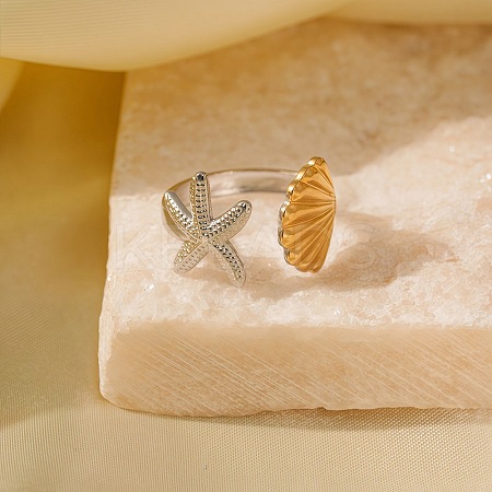 Adjustable 304 Stainless Steel Cuff Rings for Women LS-RJEW-B135-01GP-06-1