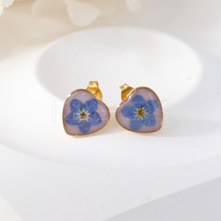Heart Epoxy Resin Stud Earrings EJEW-P339-01G-1