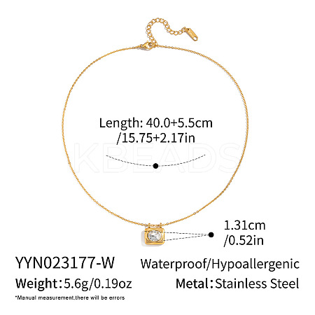 304 Stainless Steel Rhinestone Rectangle with Oval Pendant Necklaces KL1380-1-1