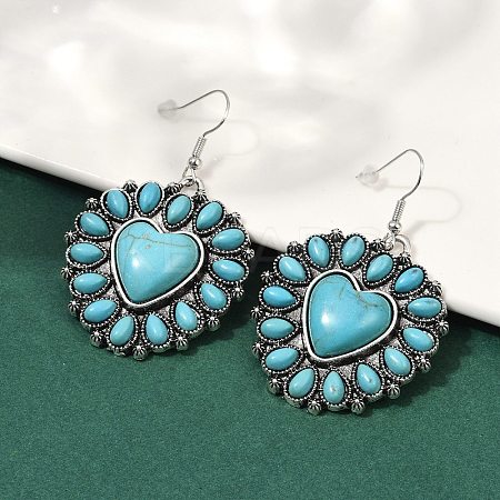 Alloy Synthetic Turquoise Dangle Earrings for Women EJEW-U053-11AS-1