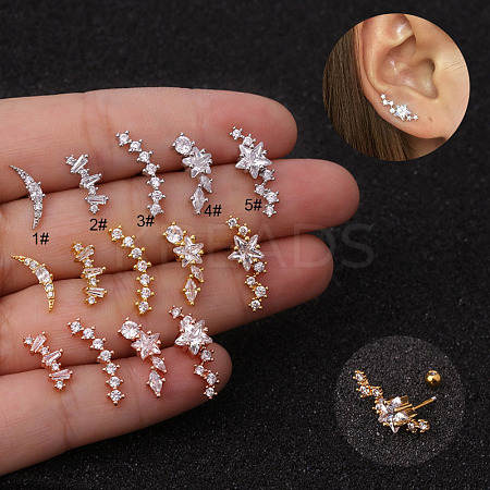 316L Surgical Stainless Steel Clear Cubic Zirconia Cartilage Earrings WG462E6-01-1