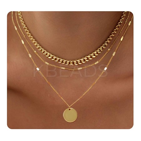 3Pcs Brass Disc Pendant 3 Layer Necklaces for Women FS-WG7502D-04-1
