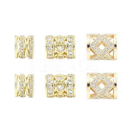 6Pcs 3 Styles Brass Pave Clear Cubic Zirconia European Beads KK-CJ0003-08-1