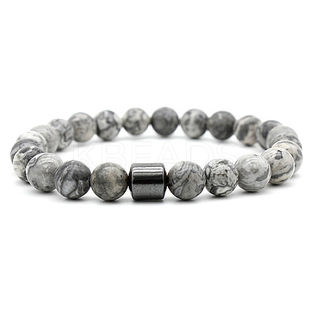 Natural Picture Jasper Bead Stretch Bracelets for Women EQ9496-4-1