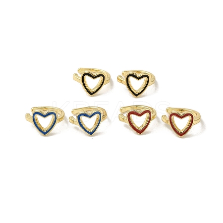 Rack Plating Brass Enamel Heart Cuff Earrings for Women EJEW-C097-15G-1