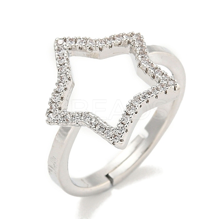 Star Rack Plating Brass Micro Pave Cubic Zirconia Adjustable Rings for Women RJEW-F162-13P-1