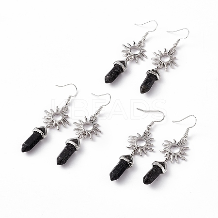 Natural Lava Rock Bullet with Sun Dangle Earrings EJEW-I276-01P-07-1