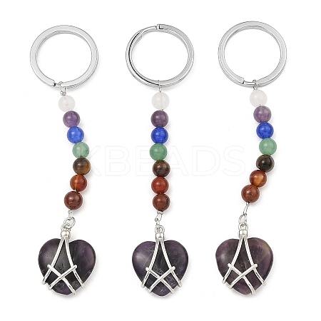 Natural Amethyst Heart Keychain G-Z033-11P-03-1