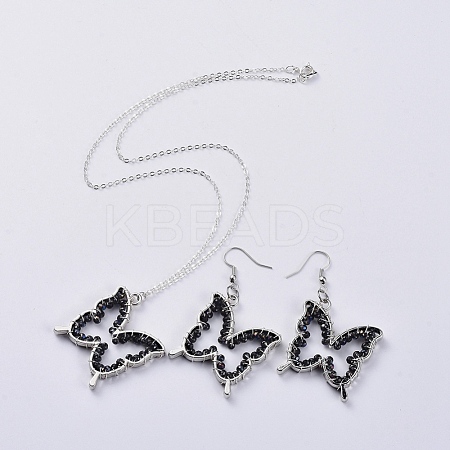 Glass Dangle Earring & Pendant Necklace Jewelry Sets SJEW-JS01076-01-1