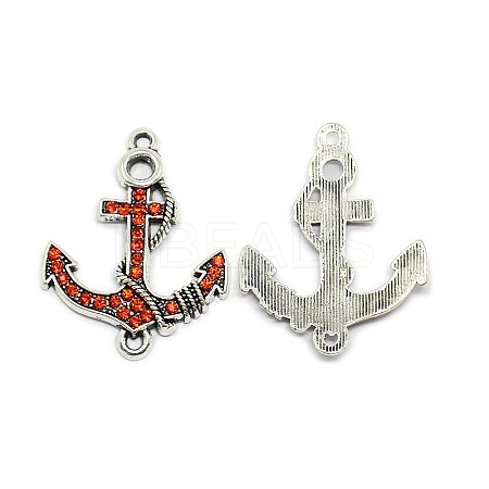 Anchor Antique Silver Tone Alloy Rhinestone Links connectors LS-ALRI-N024-03D-1