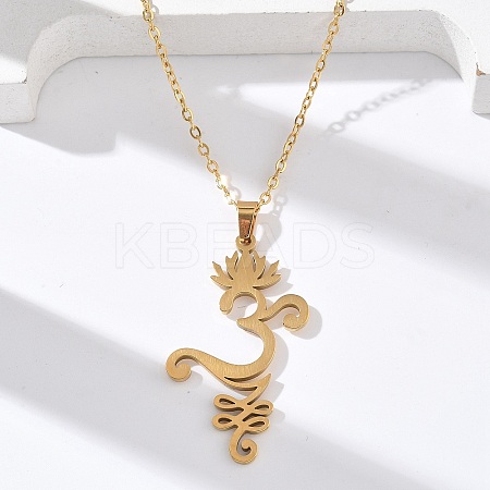 304 Stainless Steel Hollow Cut Yoga Om Lotus Flower Pendant Necklaces NJEW-Z073-02G-05-1