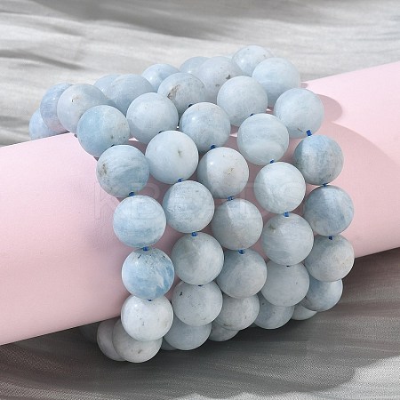 Frosted Natural Aquamarine Round Beads Stretch Bracelets for Women BJEW-Z158-01-1