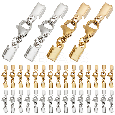 40Pcs 2 Colors Ion Plating(IP) 304 Stainless Steel Lobster Claw Clasps with Cord Ends STAS-PH0006-94-1