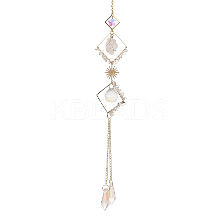 Iron Rhombus & Natural Quartz Crystal Suncatchers HJEW-F025-04G-03-1