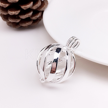 Brass Bead Cage Pendants FIND-PW0008-03S-1
