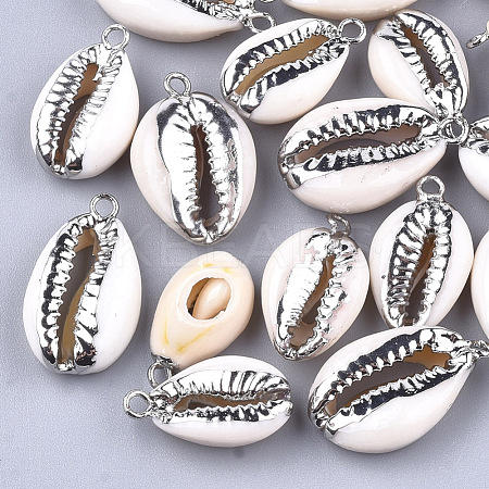 Electroplate Cowrie Shell Pendants SHEL-S266-04B-1