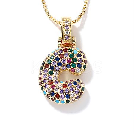 Brass Pave Colorful Cubic Zirconia Letter Pendant Box Chain Necklaces NU0575-3-1