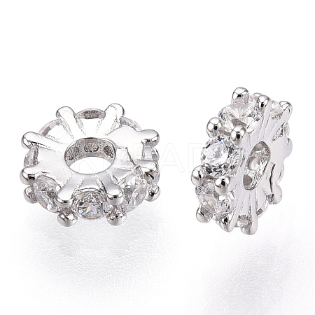 Rhodium Plated 925 Sterling Silver Micro Pave Clear Cubic Zirconia Spacer Beads STER-T007-15P-1