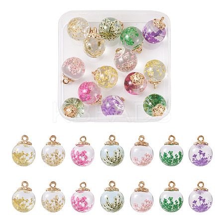 14Pcs 7 Colors Transparent Glass Pendants GLAA-CD0001-06-1
