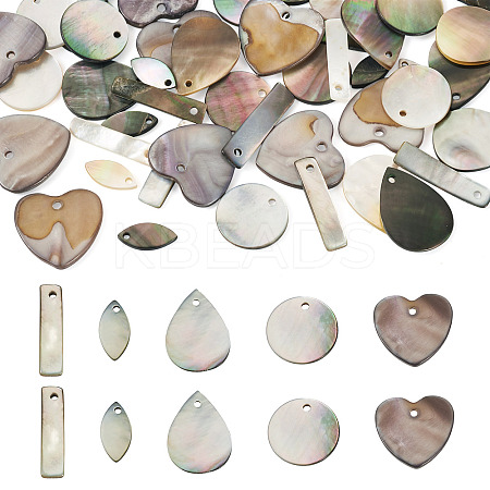 50Pcs 5 Styles Natural Black Lip Shell & Freshwater Pendants SHEL-TA0001-22-1