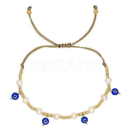 Handmade Pearl and Glass Beaded Heart Charm Bracelet for Women with Unique Flat Eyes Design ST6147606-1