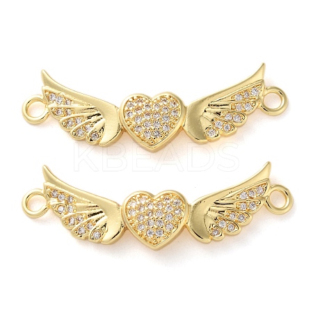 Rack Plating Brass Clear Cubic Zirconia Wing Heart Connector Charms KK-C084-12G-1