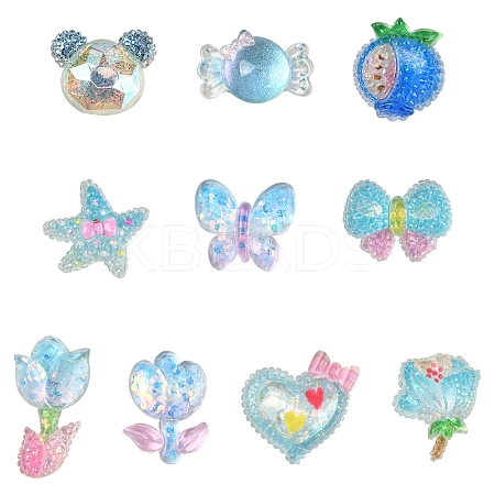 20Pcs 10 Styles Flower Transparent Epoxy Resin Decoden Cabochons RESI-FS0001-94-1