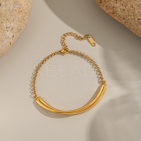 304 Stainless Steel Rolo Link Bracelets for Women BJEW-C129-03G-1