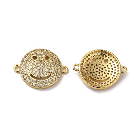 Eco-Friendly Rack Plating Brass Micro Pave Clear Cubic Zirconia Connector Charms KK-F853-31G-1