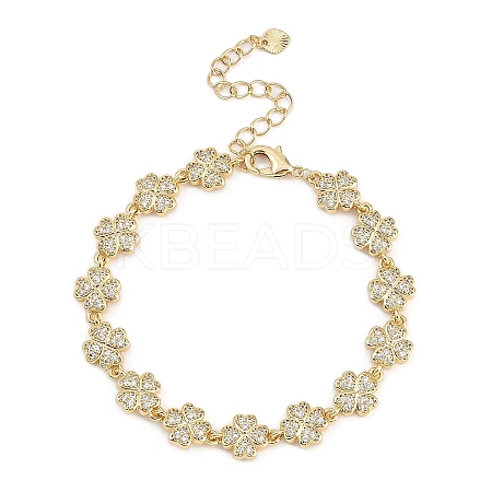 Brass Micro Pave Cubic Zirconia Link Bracelets for Women BJEW-U013-01G-04-1