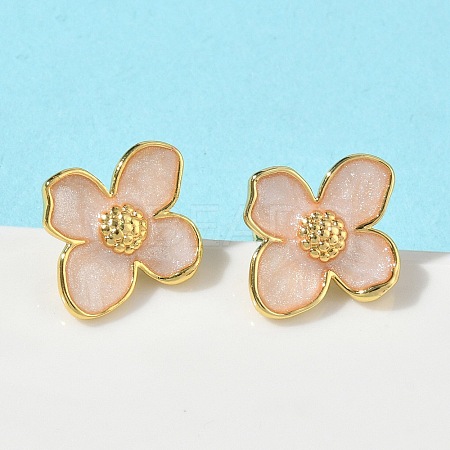Flower Brass Enamel Stud Earrings EJEW-P341-03G-04-1