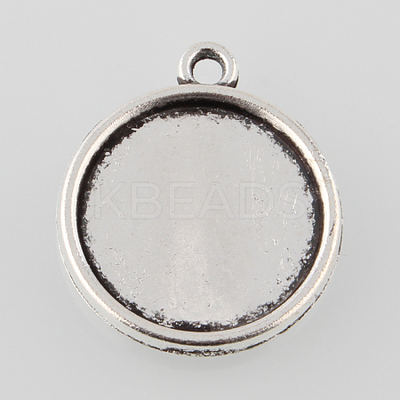 Tibetan Style Alloy Flat Round Pendant Cabochon Settings TIBEP-M022-31AS-1