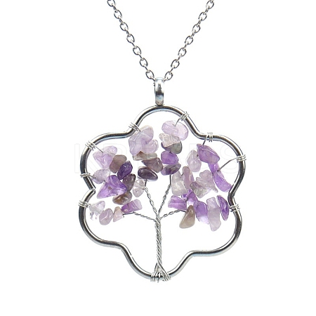 Wholesale Natural Amethyst Chips Beaded Flower with Tree Pendant ...