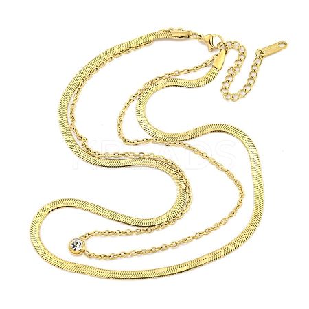 Ion Plating(IP) 304 Stainless Steel Pave Clear Cubic Zirconia Double Layer Necklaces NJEW-S426-01G-1