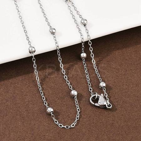 304 Stainless Steel 3MM Round Bead Cable Chain Necklaces for Women NJEW-G177-03B-P-1