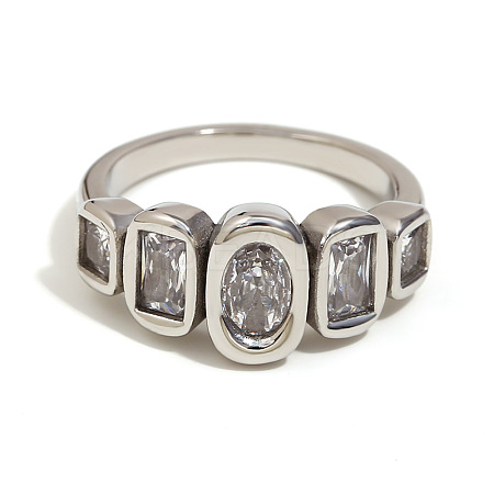 316L Surgical Stainless Steel with Clear Cubic Zirconia Finger Rings WGB9731-06-1