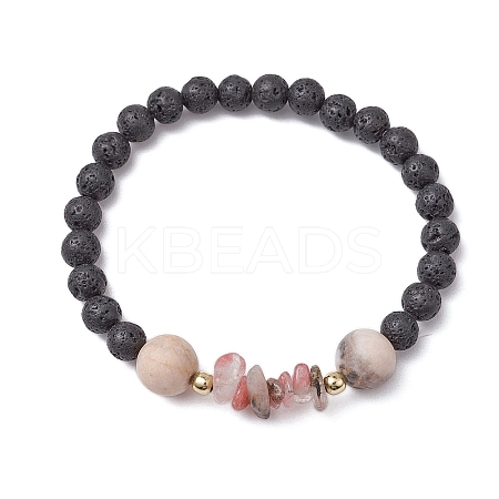 Natural Zebra Jasper with Natural Lava Rock Beaded Stretch Bracelets for Women BJEW-JB11130-04-1