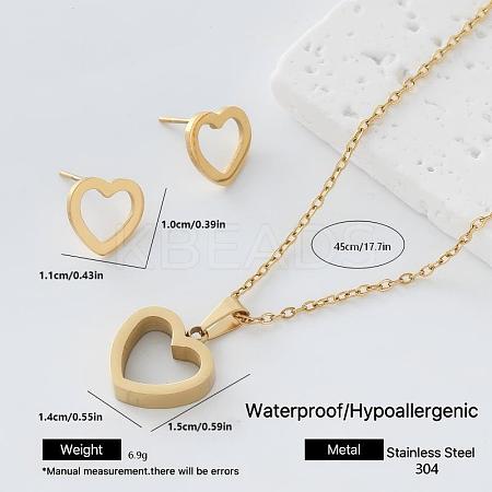 304 Stainless Steel Pendant Necklace & Stud Earrings Set for Women PZ6916-5-1