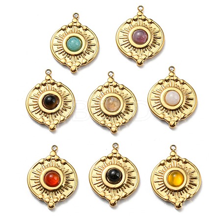 Natural & Synthetic Mixed Stone Flat Round Pendants STAS-K258-36G-1