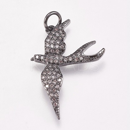 Brass Micro Pave Cubic Zirconia Bird Pendants ZIRC-A009-36B-1