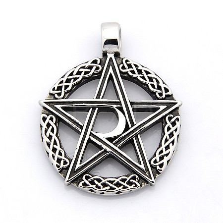 Retro 304 Stainless Steel Ring with Pentagram Pendants X-STAS-F006-132-1