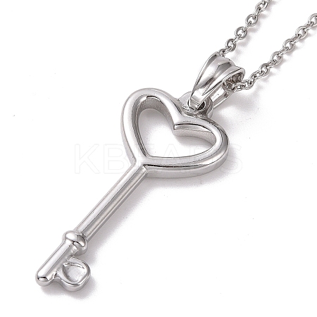 Non-Tarnish 304 Stainless Steel Heart Skeleton Key Pendant Necklace for Women LS-STAS-E154-17P-1