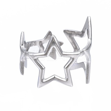 Non-Tarnish 304 Stainless Steel Star Open Cuff Ring RJEW-T023-26P-1