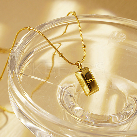 Vintage 304 Stainless Steel Gold Brick Pendant Necklaces for Women's Daily Wear VM2464-1
