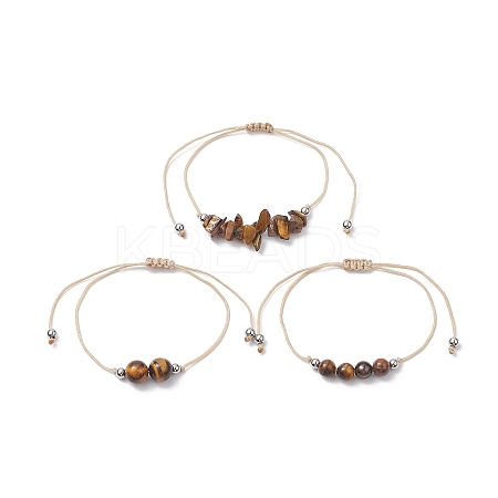 3Pcs 3 Style Natural Tiger Eye Braided Bead Bracelets Set BJEW-JB09334-04-1
