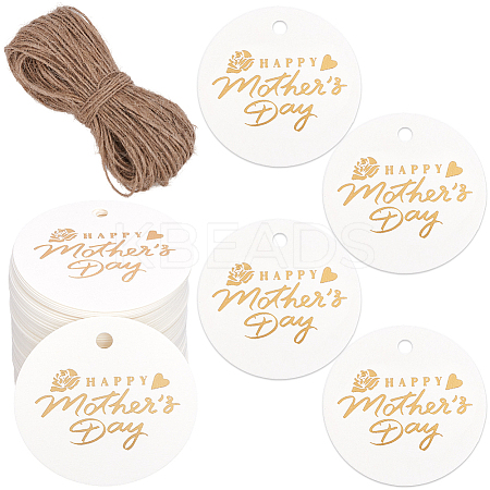 100Pcs Mother's Day Flat Round Gold Stamp Word Happy Mother' Day Hanging Tag DIY-SP0003-88A-1