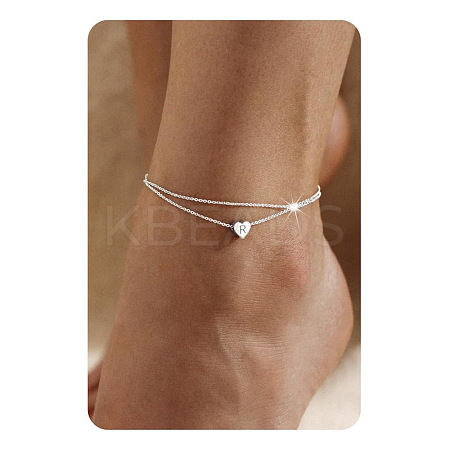 201 Stainless Steel Heart with Initial Charm Double Layer Anklets for Women FS-WG0EC0A-14-1