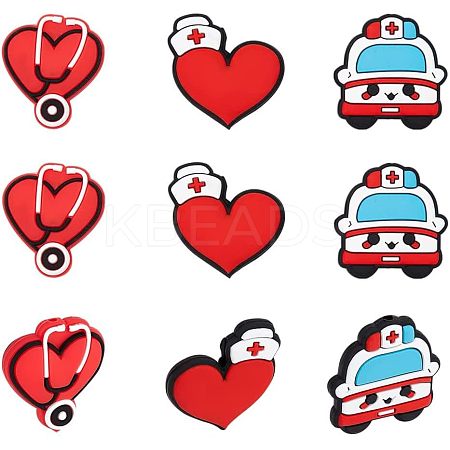 9Pcs 3 Style Hospital Theme Food Grade Eco-Friendly Silicone Focal Beads SIL-CA0001-35-1