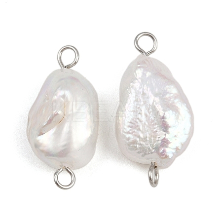 Natural Freshwater Pearl Keshi Pearl Nuggets Connector Charms STAS-D378-16P-1